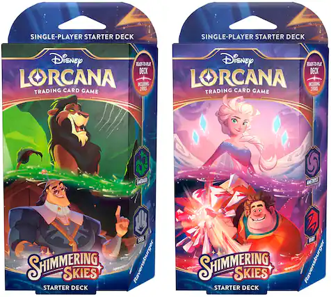 SINGLE-PLAYER STARTER DECK Disney Lorcana Trading Card Game including Card 1 and Card 2.