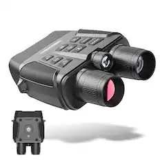 The image shows a small black device with a screen and a few buttons. The device is accompanied by a small black box, which is likely a camera or a similar device. The device has a menu mode, and it is equipped with night vision capabilities. The device is designed for use in low light conditions, making it suitable for various applications such as security, surveillance, or outdoor activities.