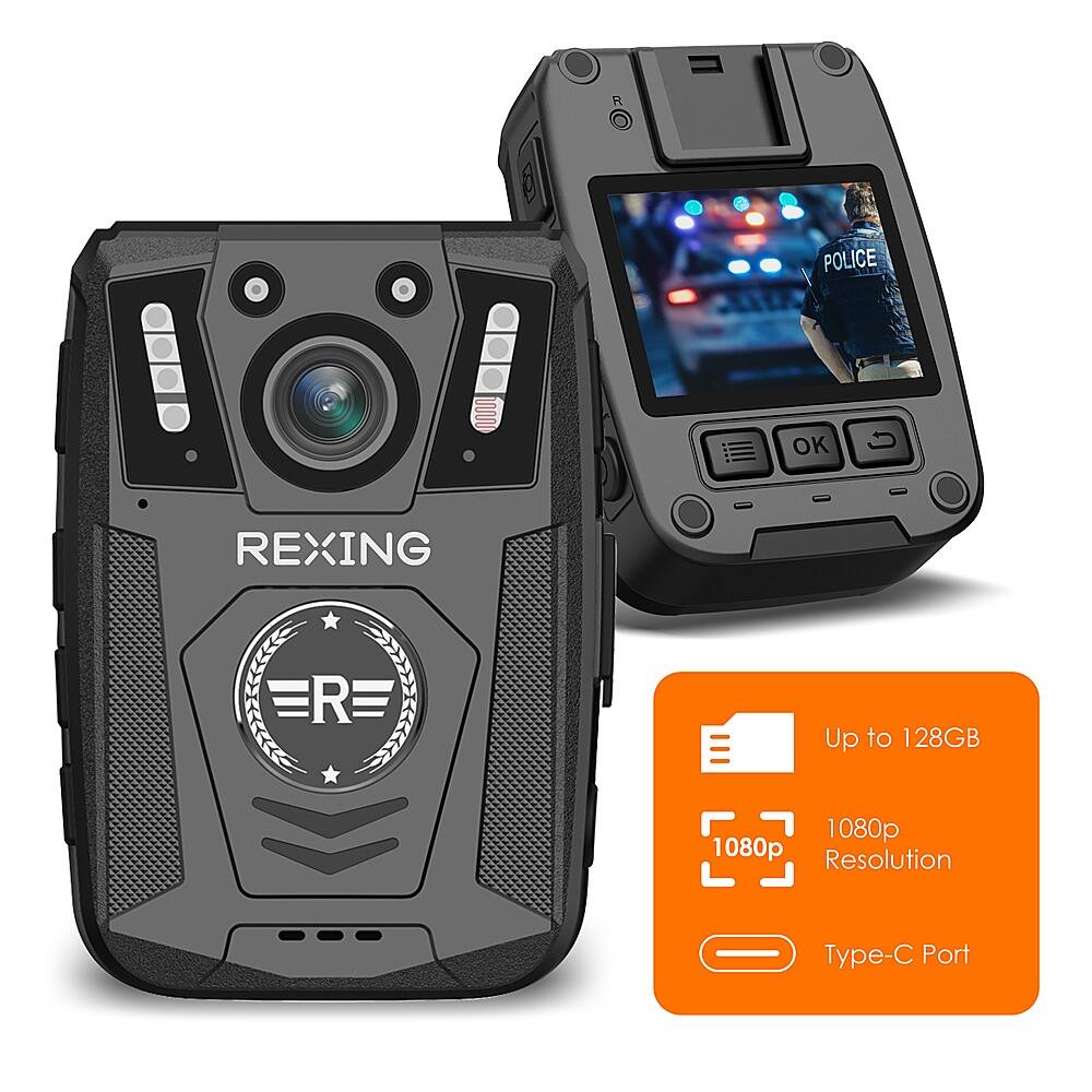 Rexing is a company that produces electronic devices, including cameras and smartphones. The image features a Rexing camera, which is designed to capture high-quality video footage. The camera is equipped with a 1080p resolution and a Type-C port, allowing for fast data transfer and charging. The camera is also advertised as having up to 128GB of storage, making it suitable for extended recording sessions.