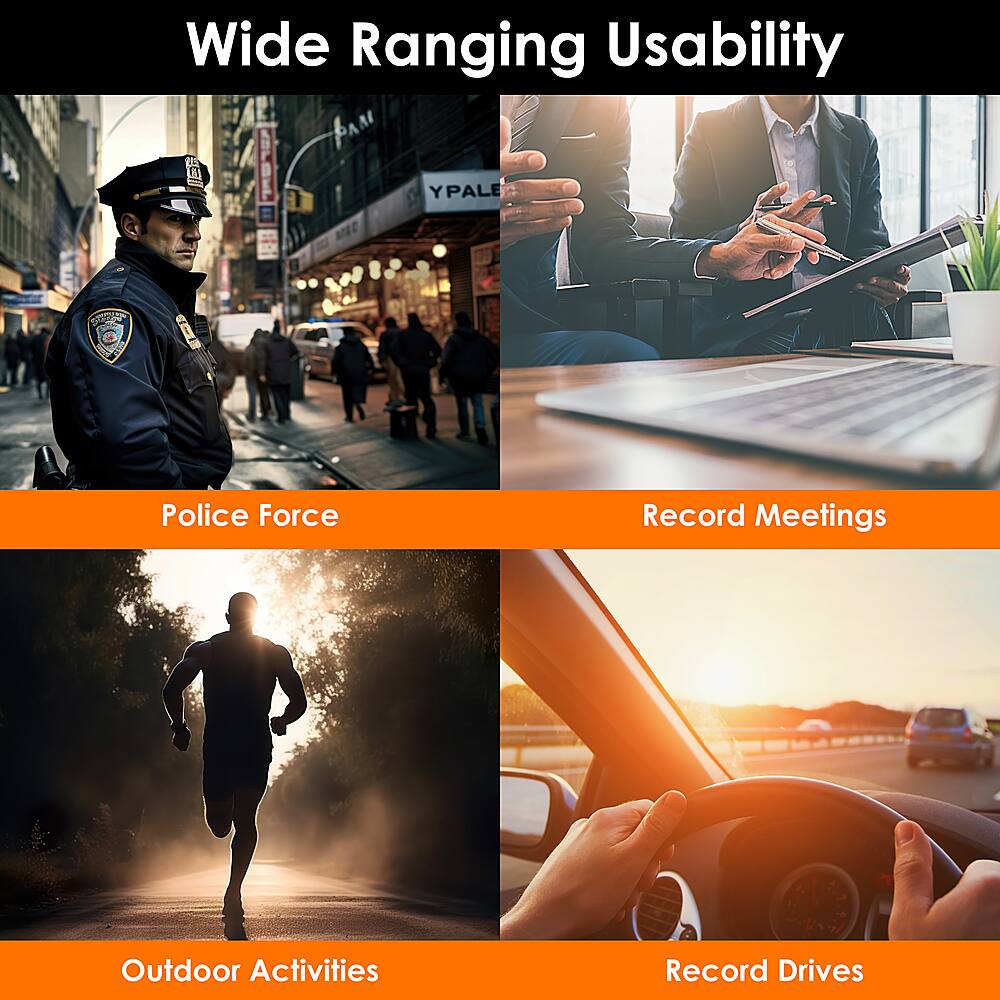 Wide Ranging Usability:
1. Police Force
2. Record Meetings
3. Outdoor Activities
4. Record Drives