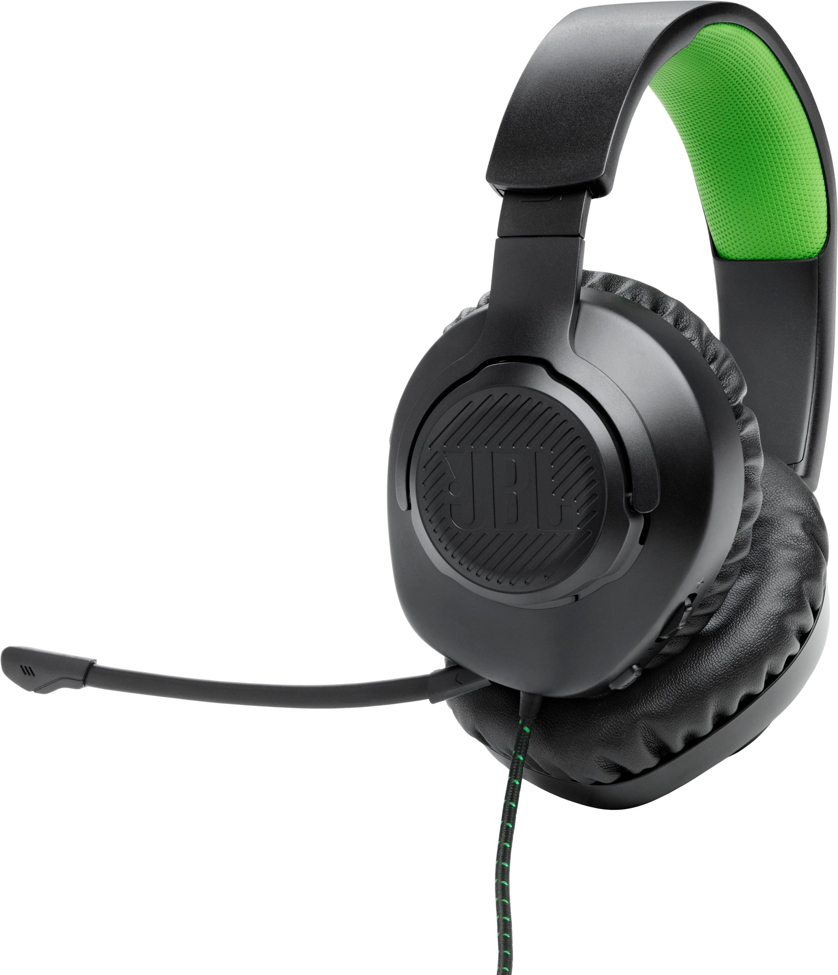 The image features a pair of black and green headphones with a microphone attached. The headphones are designed for gaming and have a comfortable fit. The microphone is positioned on the side of the headphones, making it easy to use for communication during gameplay. The headphones are likely to provide an immersive audio experience and clear communication for the user.