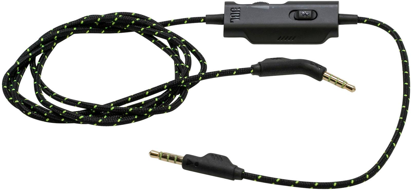 The image features a black and yellow cord, which appears to be a charger or a power cord. It is connected to a black device, possibly a charger or a power source. The cord is hanging, and the device is placed on a white background, making it the main focus of the image.