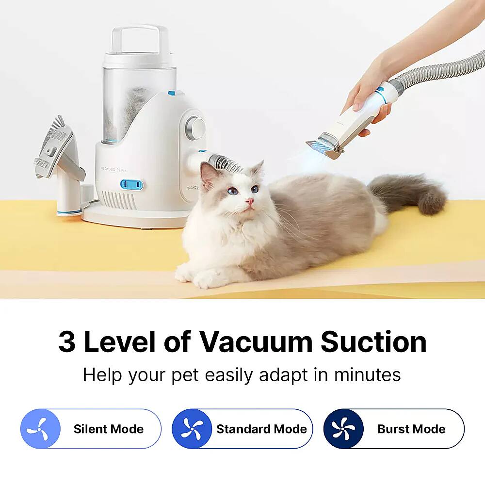 "3 Level of Vacuum Suction Help your pet easily adapt in minutes Silent Mode Standard Mode Burst Mode"