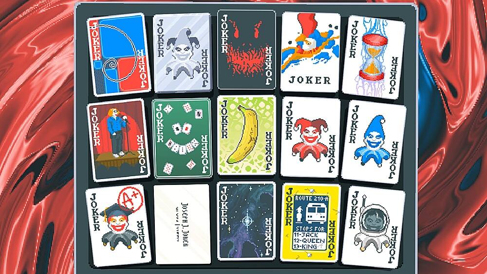 The image features a collection of cards, including a Joker card. The cards are grouped together, with some of them being placed in a tray. The text on the image reads "Joker" multiple times, indicating that the Joker card is a prominent feature in the collection.