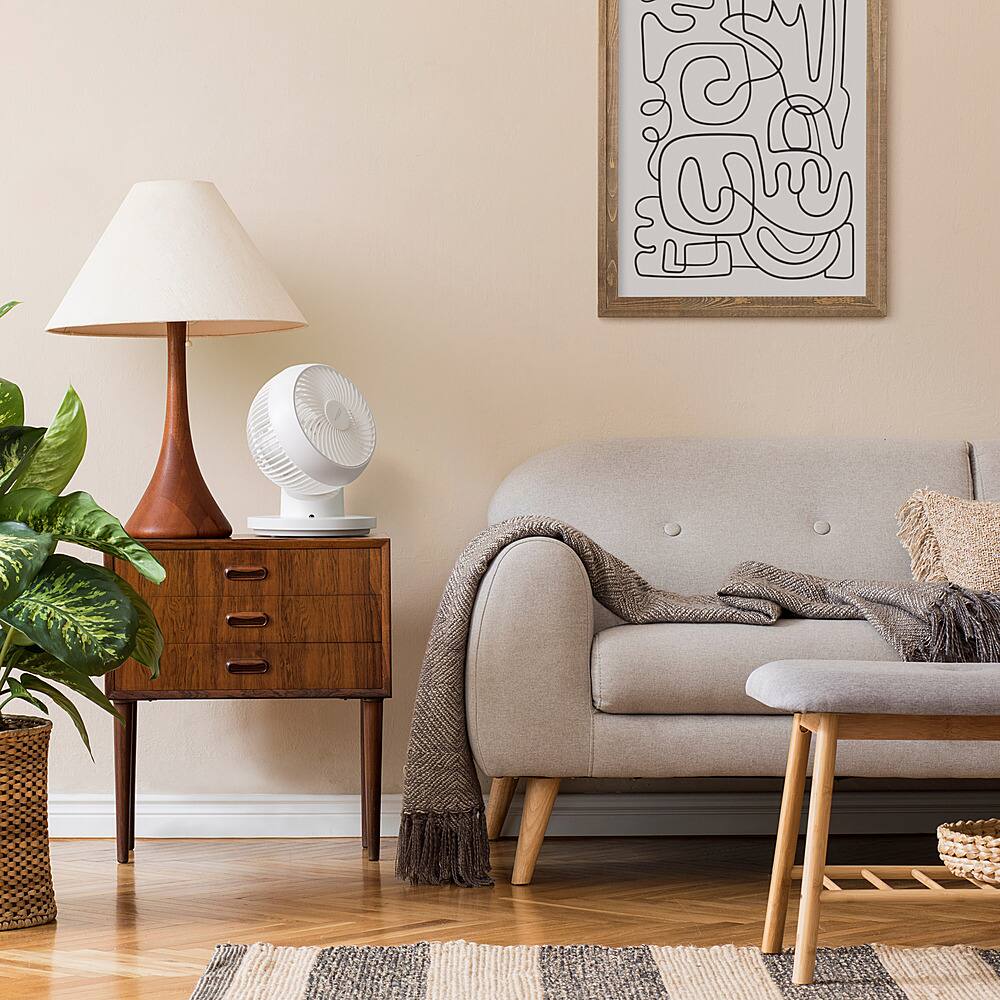 Left. WOOZOO - IRIS USA WOOZOO Fan with Remote, 360° Oscillating Fan, Desk Fan - White.