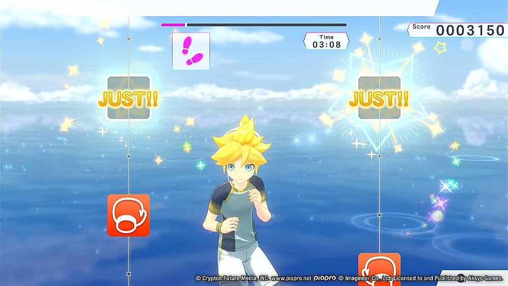 Just! Score: 0003150 Time: 03:08 Just! Crypton Future Media, INC. [www.piapro.net](http://www.piapro.net) piapro Imagineer Co., Ltd. Licensed to and Published by Aksys Games.