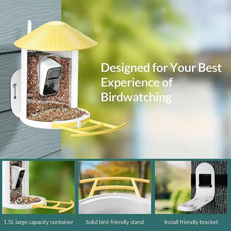 Designed for Your Best Experience of Birdwatching:

1.5L large capacity container
Solid bird-friendly stand
Install friendly bracket