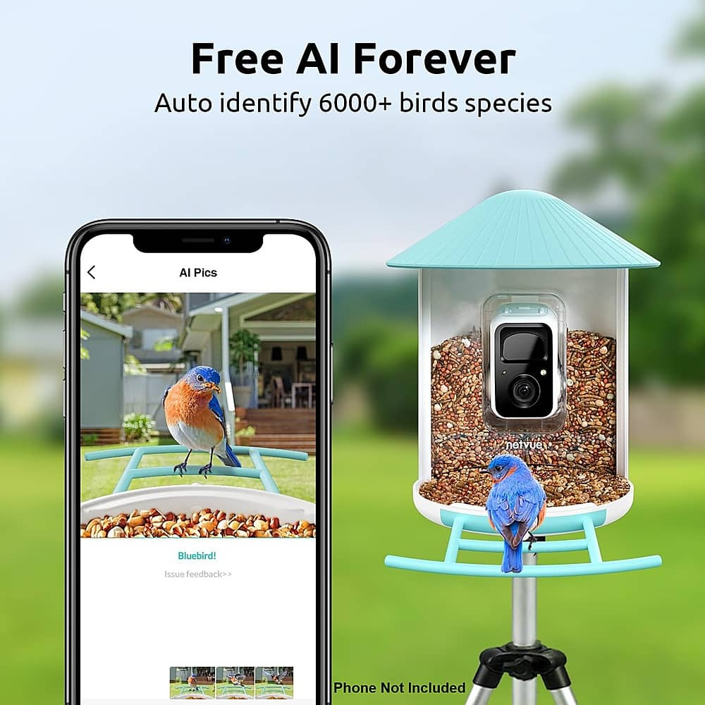 BIRDFY – Smart Wild Bird Feeder w/HD Camera, Solar Power, and AI Enabled Bird Recognition – Blue and White Sansujyuku sansujyuku.com