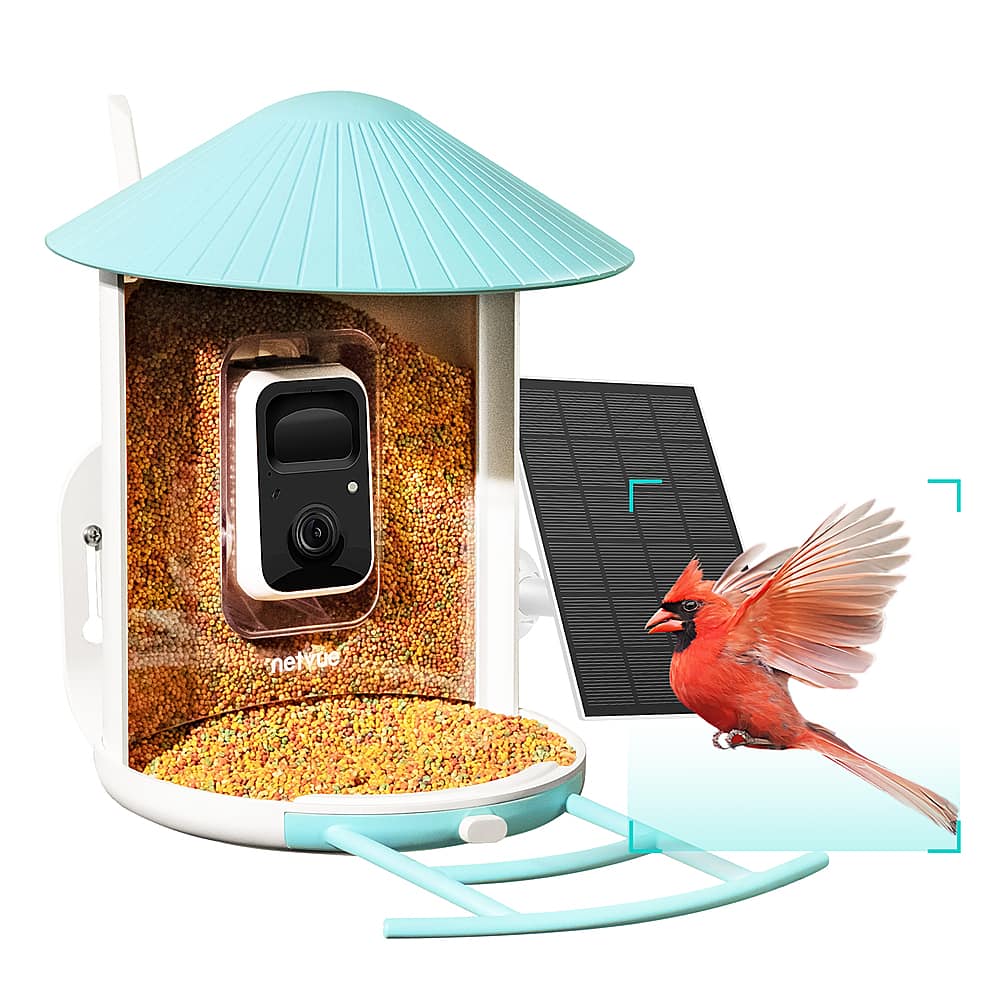 Alt View 18. BIRDFY - Smart Wild Bird Feeder w/HD Camera, Solar Power, and AI Enabled Bird Recognition - Blue and White.