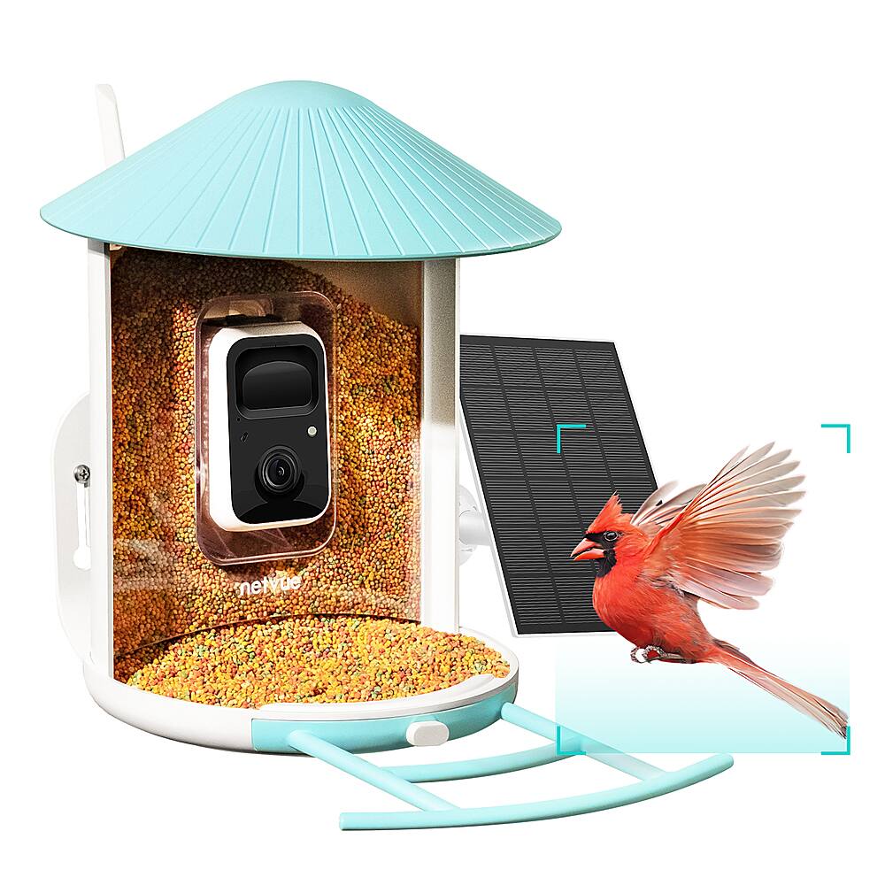 Alt View 18. BIRDFY - Smart Wild Bird Feeder w/HD Camera, Solar Power, and AI Enabled Bird Recognition - Blue and White.