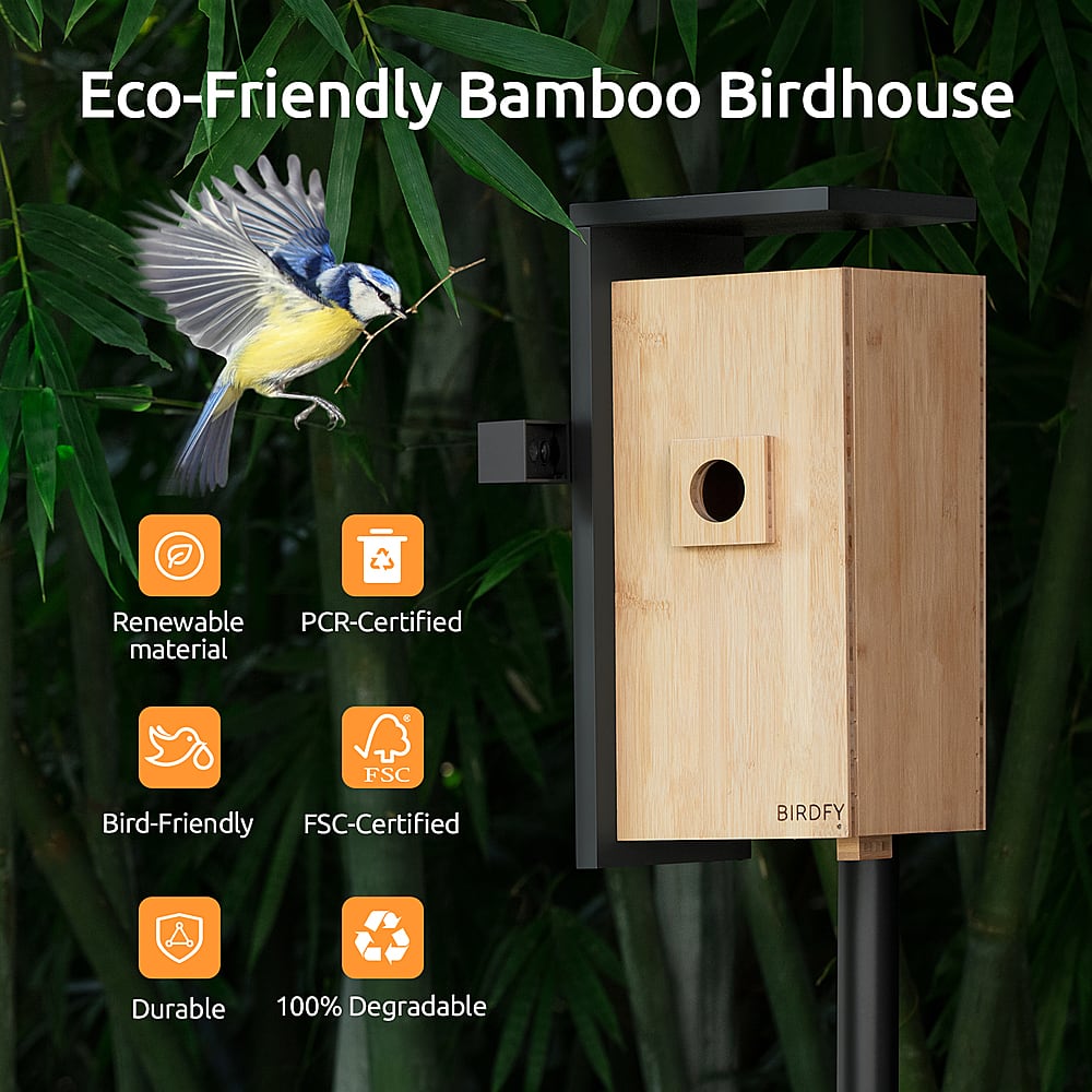 Eco-Friendly Bamboo Birdhouse: Renewable PCR-Certified material & T FSC Bird-Friendly FSC-Certified Durable 100% Degradable