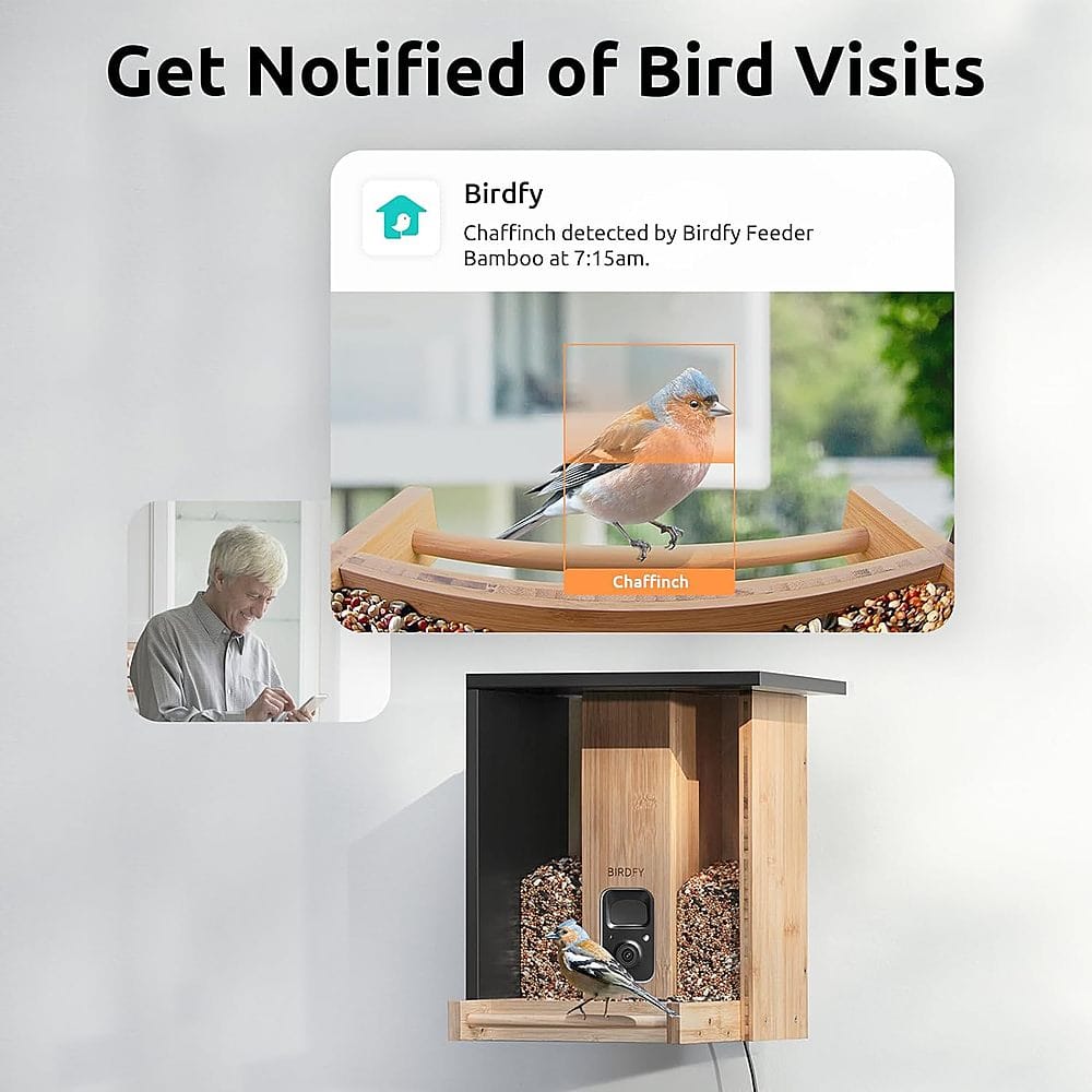 Get Notified of Bird Visits: Birdfy Chaffinch detected by Birdfy Feeder Bamboo at 7:15am. Chaffinch BIRDFY