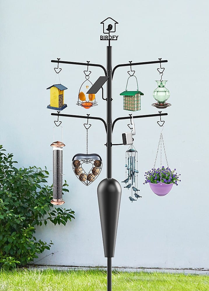 BIRDFY - Universal Outdoor Pole Station for Hanging Bird Feeders w/Anti-Squirrel Baffle - Black - Front_Zoom