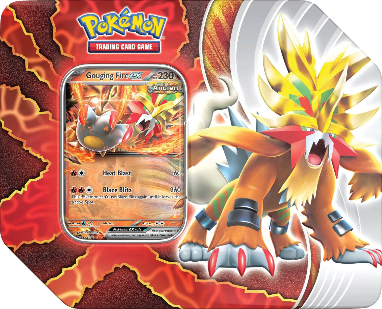 PokeMon - Trading Card Game dic Gouging Fire ex HP 230 Ancient Heat Blast 60 Blaze Blitz 260 This Pokemon can't use Blaze Blitz again until it leaves the Active Spot. wraknew x 2 resistance rtreas Pokemon ex rule When Pokemon . PLANETA Cent peur a Cnockes w yi oppenent sakes  Prize carde 2m 144