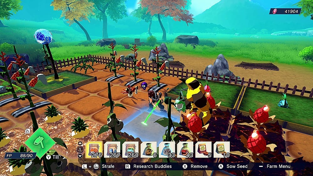 The text on the image reads: "41904 ZL FP 88/90 Y Till 1 276 267 260 6 33 43 5 10 L + L Strafe Research Buddies X Remove A Sow Seed - Farm Menu."