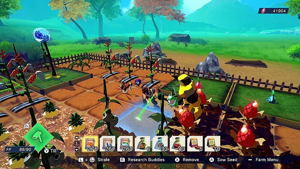 The text on the image reads: "41904 ZL FP 88/90 Y Till 1 276 267 260 6 33 43 5 10 L + L Strafe Research Buddies X Remove A Sow Seed - Farm Menu."