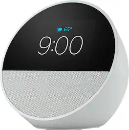 Amazon - Echo Spot (2024 release), Smart alarm clock with vibrant sound and Alexa - Glacier White