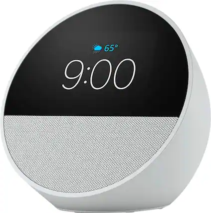 Front. Amazon - Amazon Echo Spot (2024 release), Smart alarm clock with vibrant sound and Alexa - Glacier White.