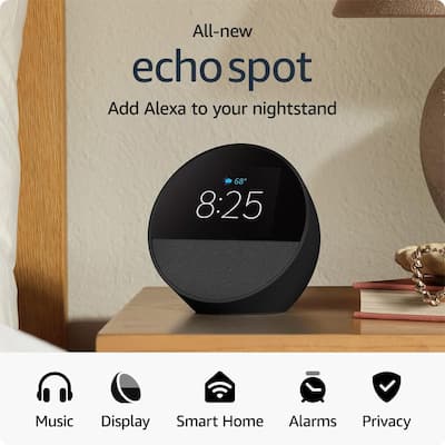 Amazon Echo Spot (2024 release), Smart alarm clock with vibrant Amazon Echo Spot (2024 release), Smart alarm clock with vibrant