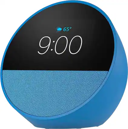 Front. Amazon - Amazon Echo Spot (2024 release), Smart alarm clock with vibrant sound and Alexa - Ocean Blue.