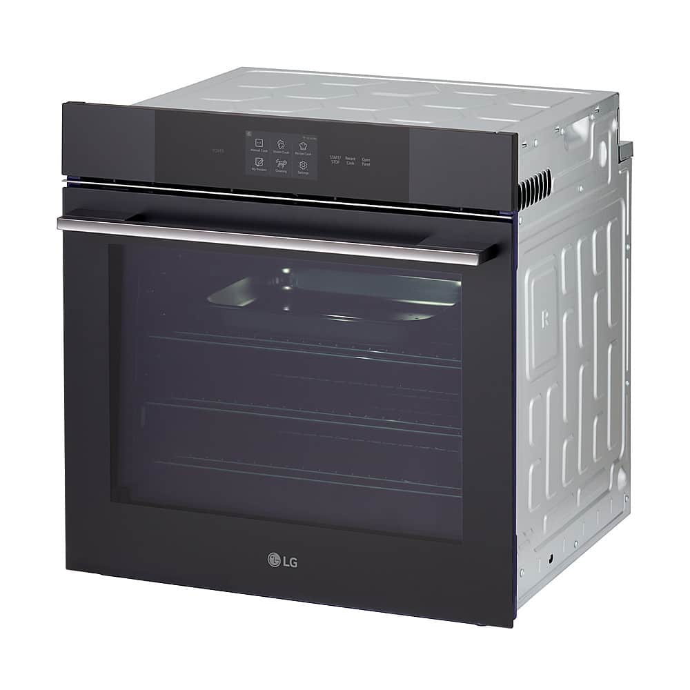 Left. LG - 24" Built-In Smart Single Electric True Convection Wall Oven with Steam Sous Vide - Matte Black.