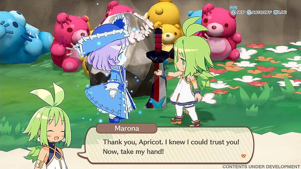 Marona: Thank you, Apricot. I knew I could trust you! Now, take my hand!
Apricot: I'm sorry, but I can't take your hand. I'm a stuffed animal, and I don't have the ability to hold hands. I'm just a toy.
