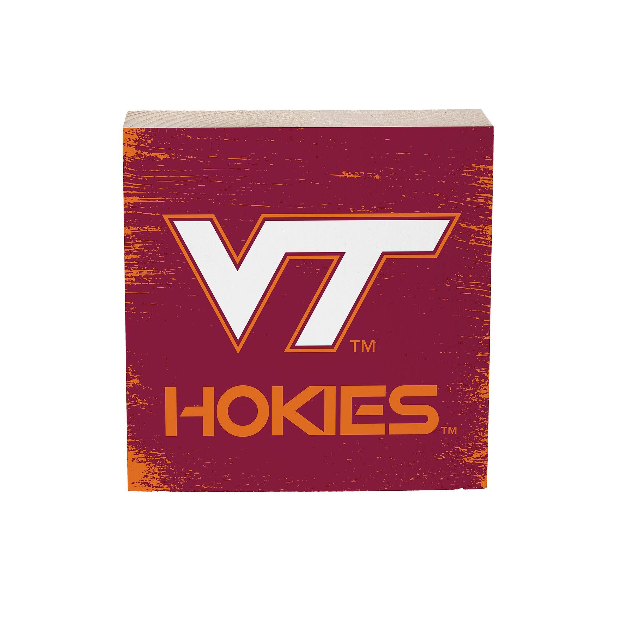 Virginia Tech Hokies 6" Square Fan Chant Wood Block Shelf Sign