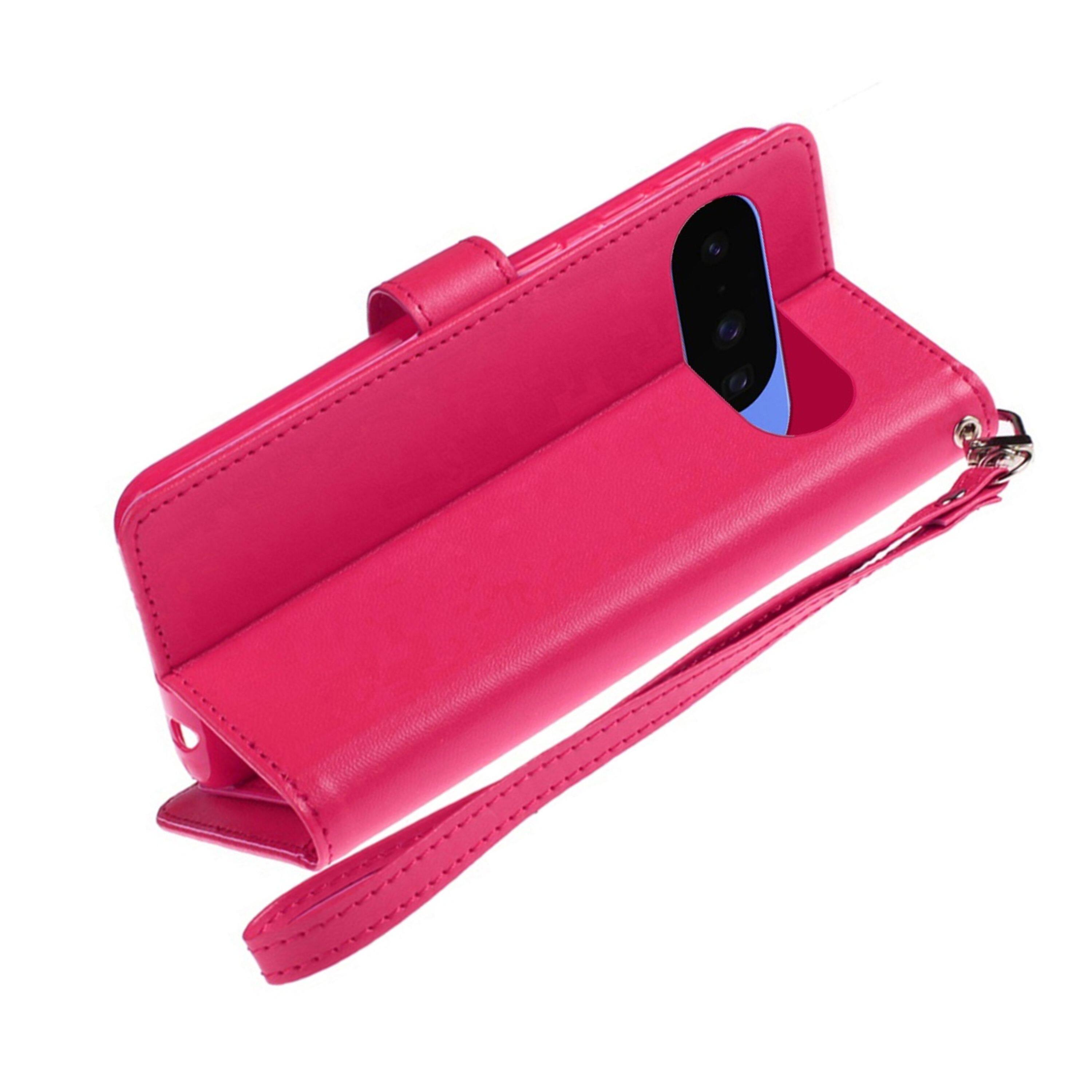 Front. Kitcheniva - Case PU Leather Wallet With Wrist Strap And Tempered Glass For Google Pixel 11/11 Pro Hot Pink - Hot Pink.