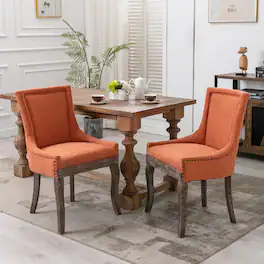 GOODSILO - Ultra Side Dining Chair Set of 2, Thickened Fabric, Solid Wood Legs, Bronze Nail Head - Orange