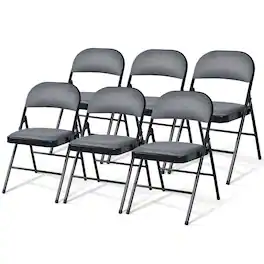 Gymax - Set of 6 Folding Chairs Fabric Upholstered Padded Seat Metal Frame Home Office - Black
