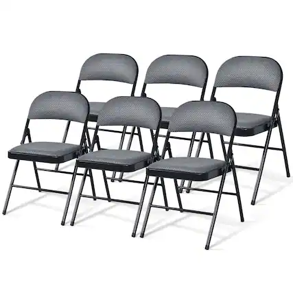 Front. Gymax - Gymax Set of 6 Folding Chairs Fabric Upholstered Padded Seat Metal Frame Home Office - Black.