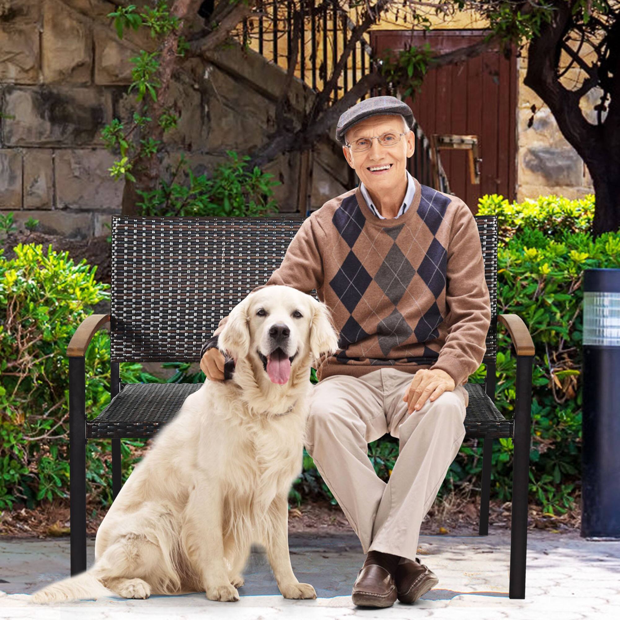 Alt View 5. Gymax - Gymax Set of 2 Patio Wicker Bench All Weather Rattan Chair Loveseat w/ Acacia Armrest - Black.