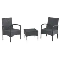 Lavish Home - 3PC Rattan Patio Furniture Set - Black - Front_Zoom