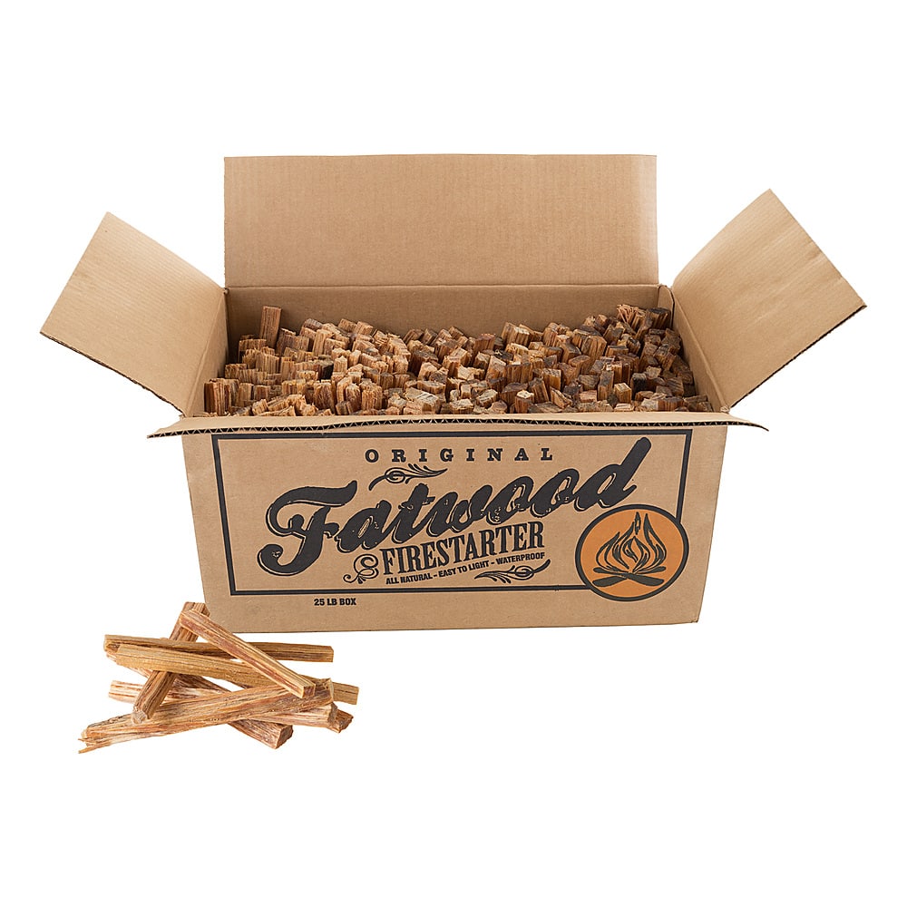 Original Fatwood Oz Firestarter is a natural, waterproof fire starter made from 100% wood. It is designed to ignite easily and provide a consistent, long-lasting flame for starting fires. The product is available in a 25 lb box, making it a convenient and reliable option for outdoor enthusiasts and campers.