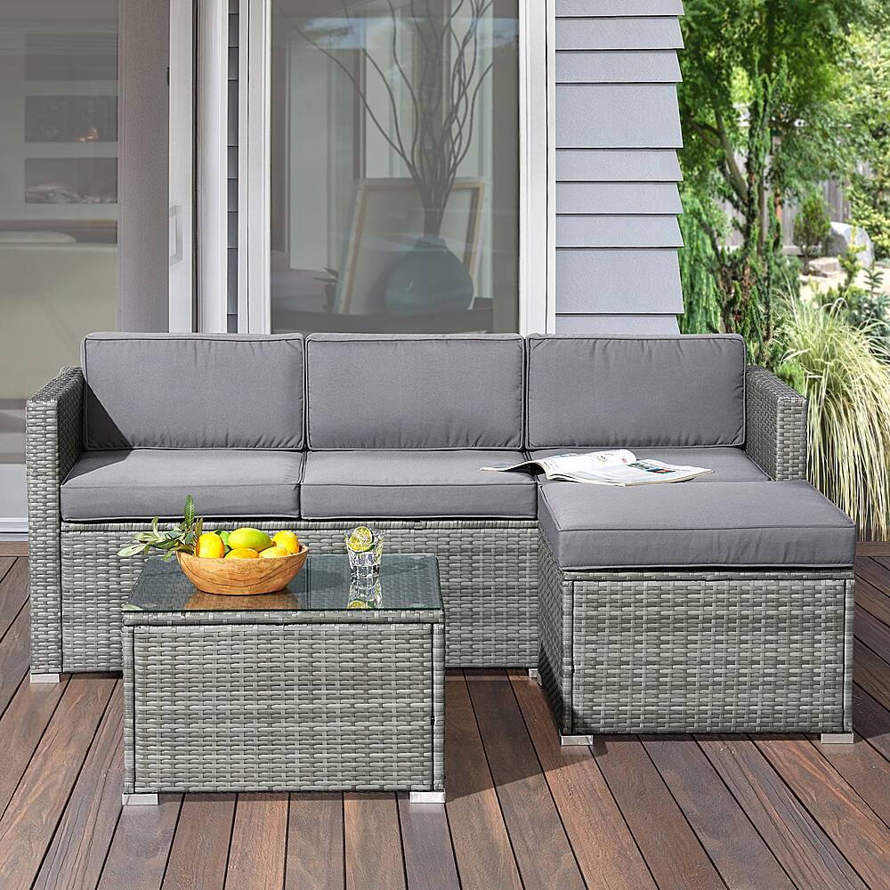 Lavish Home 3PC Rattan Patio Furniture Set Gray 80-OUTD-WK-SOFOTTBL ...