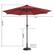 The image features a red umbrella with a pole that measures 9 feet tall. The umbrella itself has a diameter of 7.87 feet. The bottom of the pole is 3.66 feet from the ground. The umbrella is not accompanied by a base, which is not included in the image.