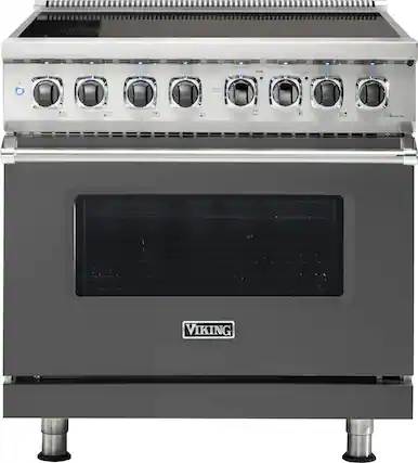 Front. Viking - 5 Series 5.6 Cu. Ft. Freestanding Electric Induction Range - Damascus Gray.