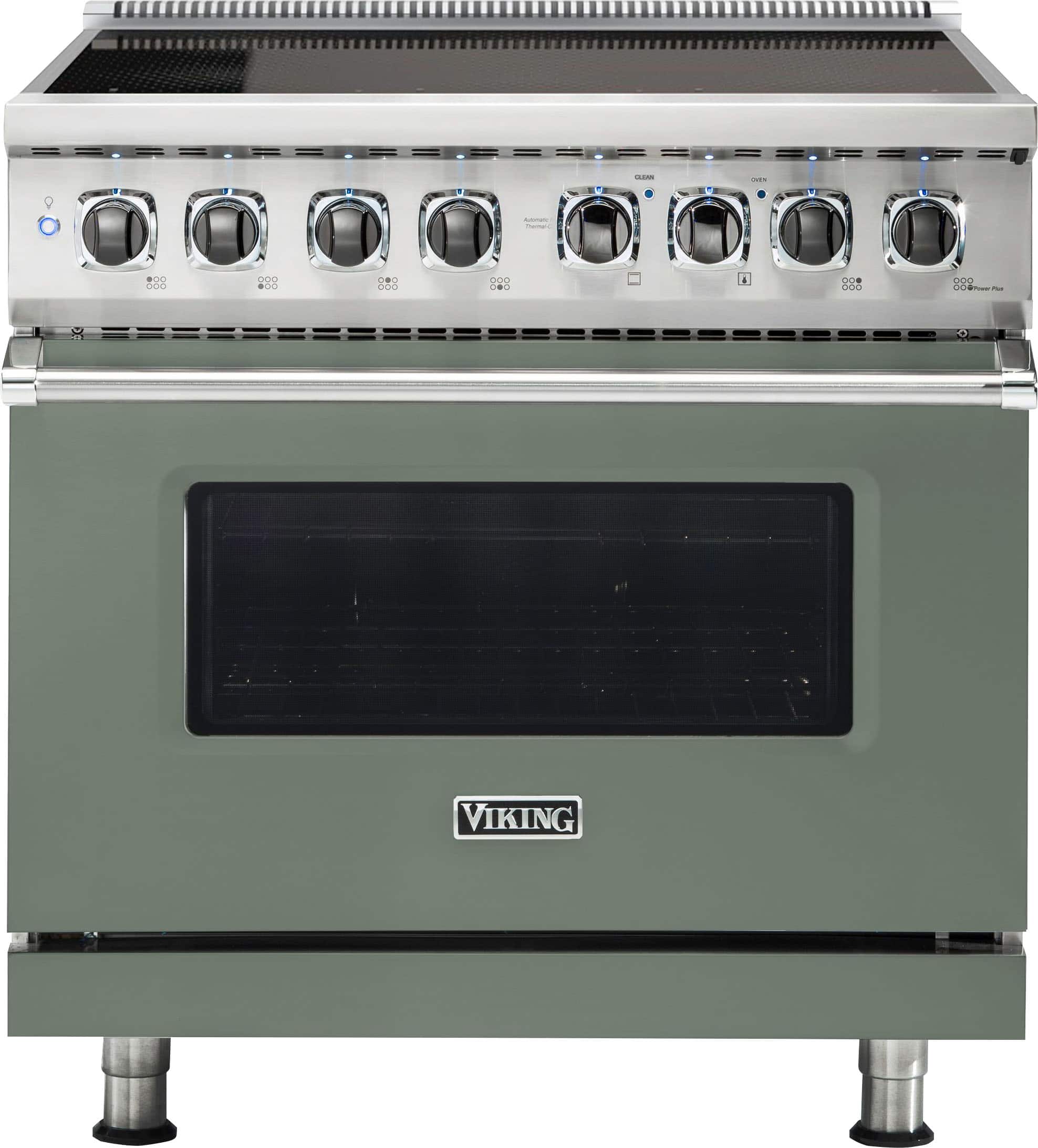 Front. Viking - 5 Series 5.6 Cu. Ft. Freestanding Electric Induction Range - Eucalyptus.