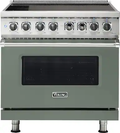 Front. Viking - 5 Series 5.6 Cu. Ft. Freestanding Electric Induction Range - Eucalyptus.