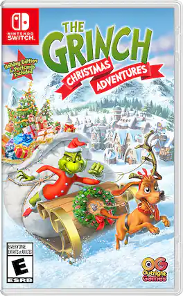 The Grinch Christmas Adventures is a video game for the Nintendo Switch. It comes with a Holiday 4 Postcards Included Edition and is suitable for everyone, including children and adults. The game is rated ESRB OG by Outright Games. - E (Everyone)