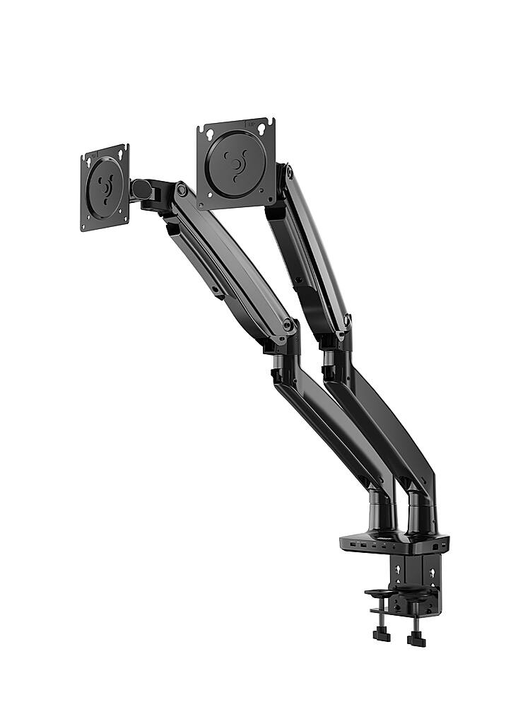 Alt View 1. ErgoAV - Dual Monitor Desk Mount with Docking Station for Monitors up to 34" - Black.