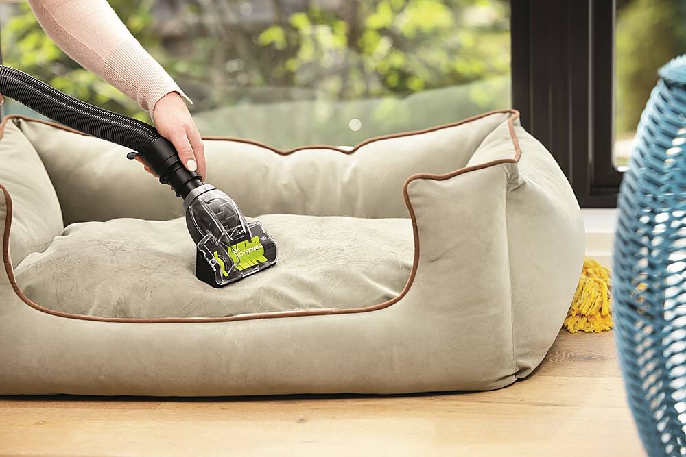 Left. BISSELL - BISSELL CleanView Upright Vacuum - Molded Silver, Cobalt Blue/Elelectric Green.