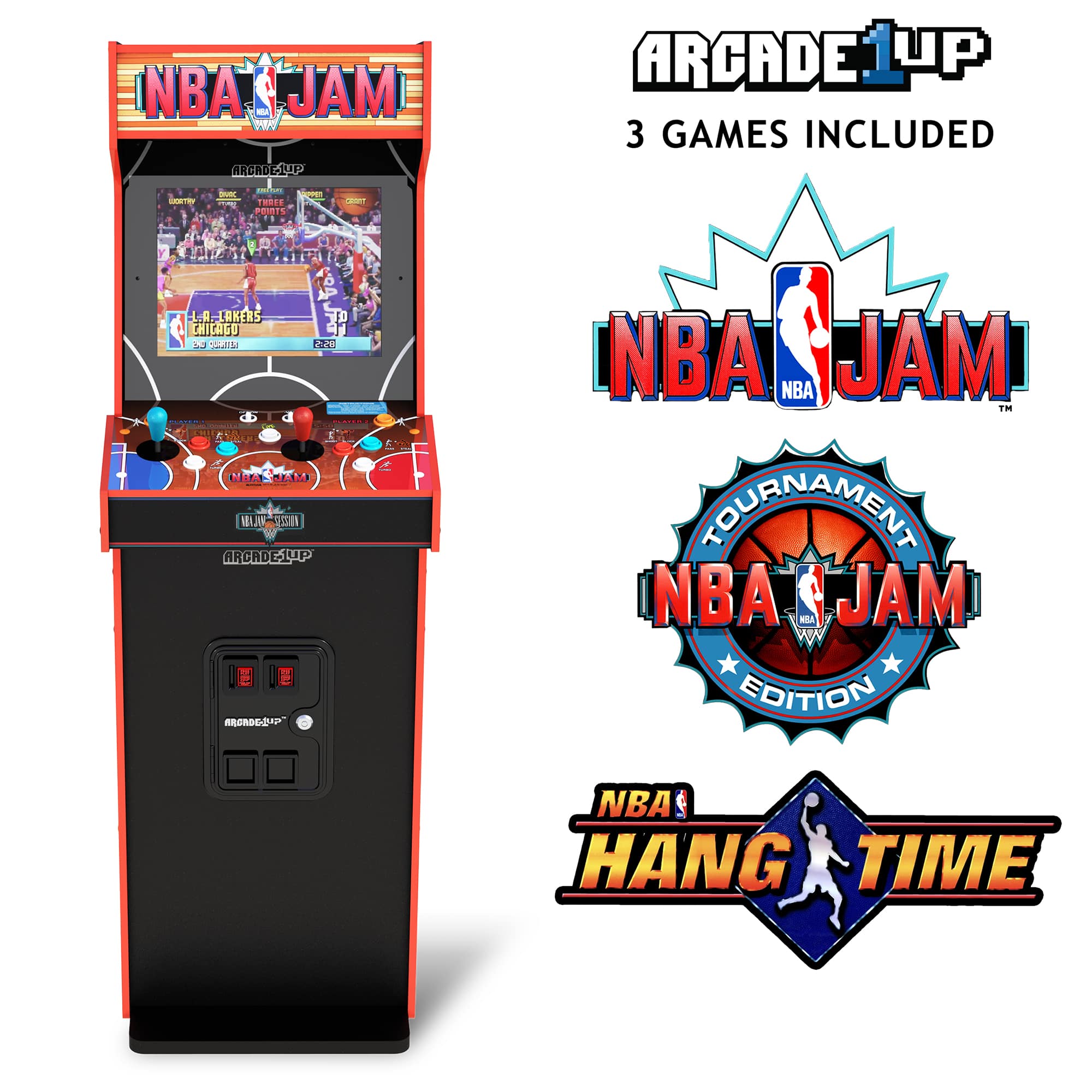 NBA - JAM HRCHOETUP ARCADE UP 3 GAMES INCLUDED -T S SE 11 I L.A LAKERS T CH HICALO S L3 TJ 22 | L Mans M J AROADE-LP ARORDD D NBA NBA JAM FH POURNAMENT NBA NELA JAM EDITION NBA HANG TIME