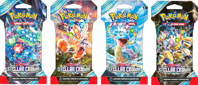 * 6+ Pokemon - Trading Card Game
* 6+ Pokemon TCG Stellar Crown Booster Pack
* 6+ Pokemon TCG Stellar Crown Booster Pack
* 6+ Pokemon TCG Stellar Crown Booster Pack
* 1 Additional Pokemon TCG Booster Pack