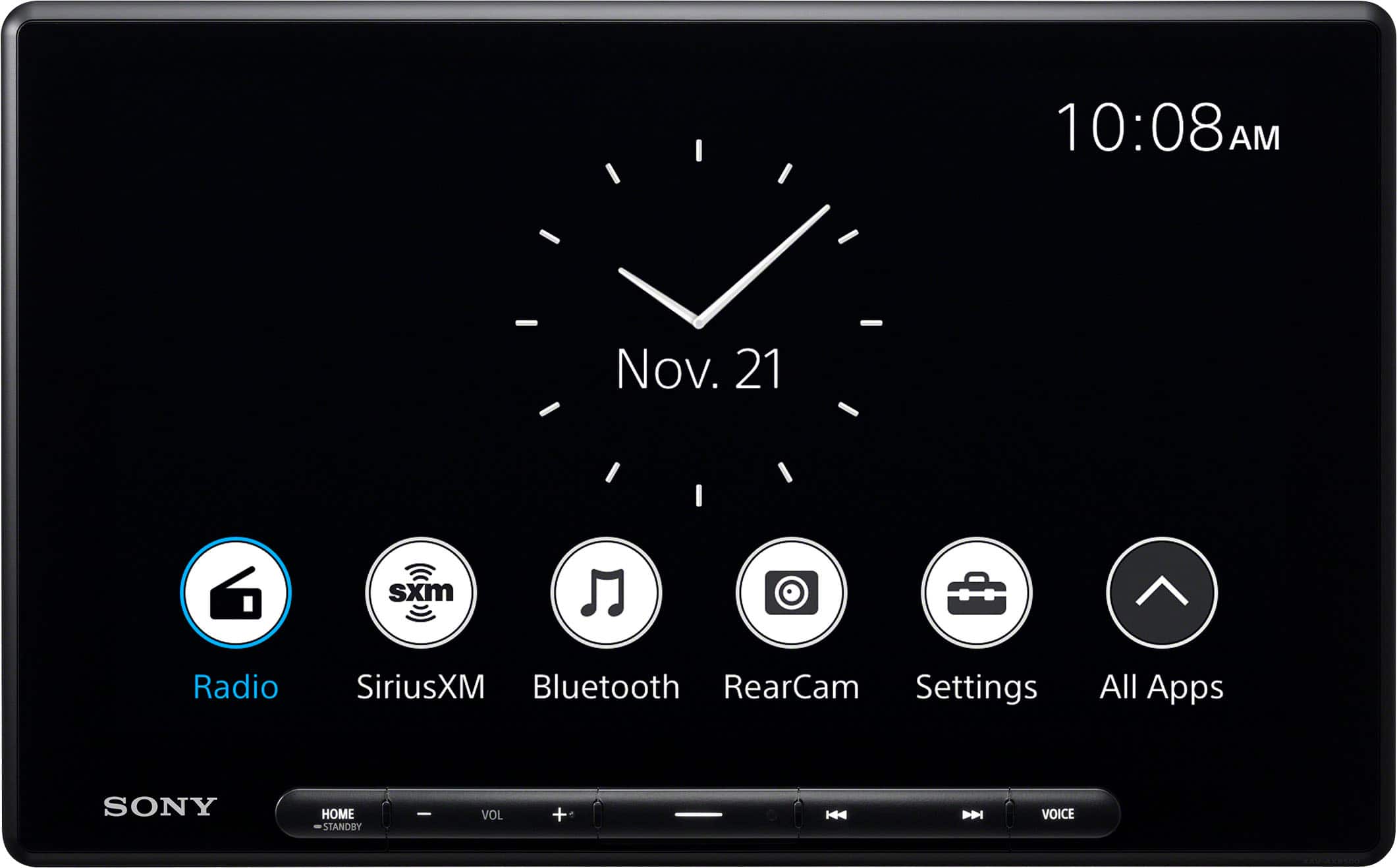 10:08 AM Nov. 21 6 SxM Radio SiriusXM Bluetooth RearCam Settings All Apps SONY -M ee WE + - - Versa