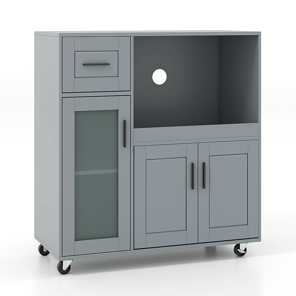 Alt View 19. Costway - Costway Rolling Kitchen Island with Wheels Kitchen Cart with Drawer and Glass Door Cabinet - Gray.