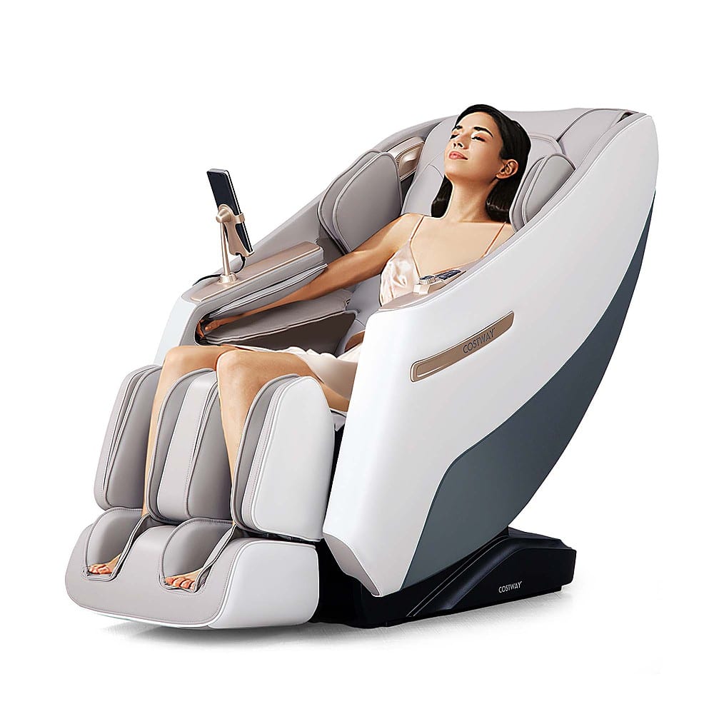 Costway - Zero Gravity SL Track Full Body Massage Chair with Waist Heating & Airbag Massage - White/Gray