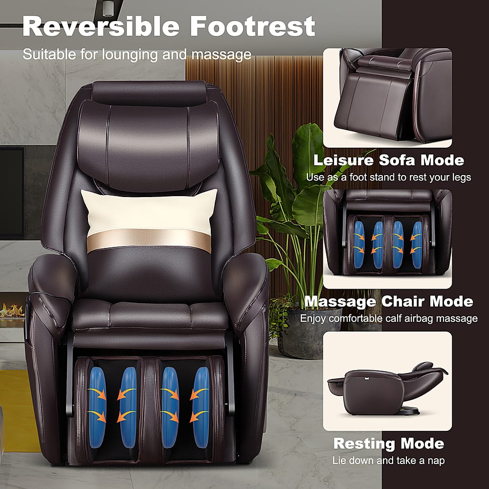 Reversible Footrest Suitable for lounging and massage Leisure Sofa Mode Use as a foot stand to rest your legs Massage Chair Mode Enjoy comfortable calf airbag massage Resting Mode Lie down and take a nap