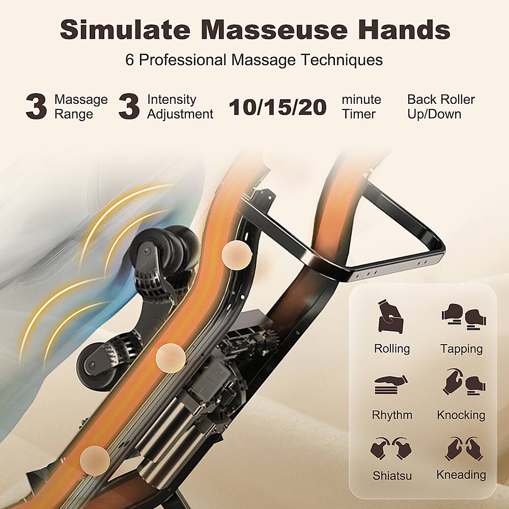 Simulate Masseuse Hands: 6 Professional Massage Techniques
1. Massage Intensity: 3 Range
2. 3 Adjustment: 10/15/20 Timer
3. Up/Down Roller
4. Rolling
5. Tapping
6. Rhythm
7. Knocking
8. Shiatsu
9. Kneading