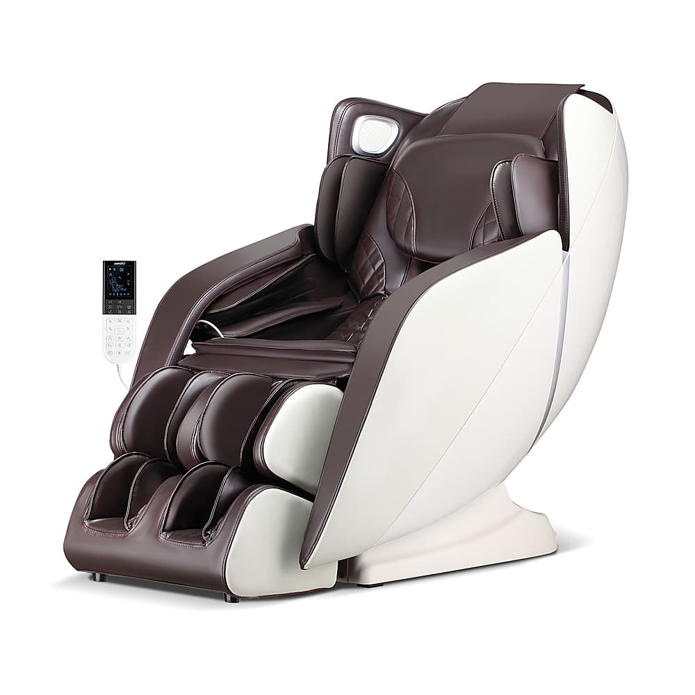 Front. Costway - Comfort Full Body Massage Chair with Voice Control Heat Foot Roller - Brown/White.